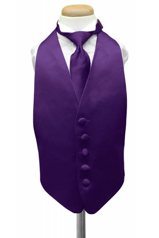 Luxury Satin Kids Tuxedo Vest 2 - Boys Small (3-6) / Purple 