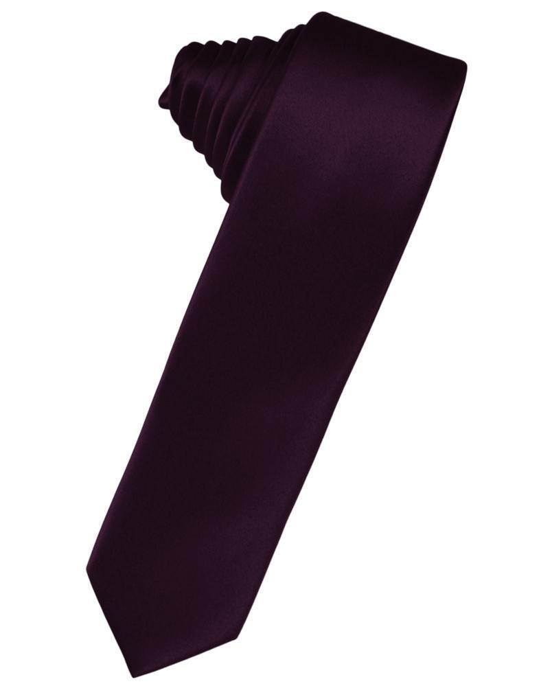 Luxury Satin Skinny Necktie Self Tie - Berry - corbata 