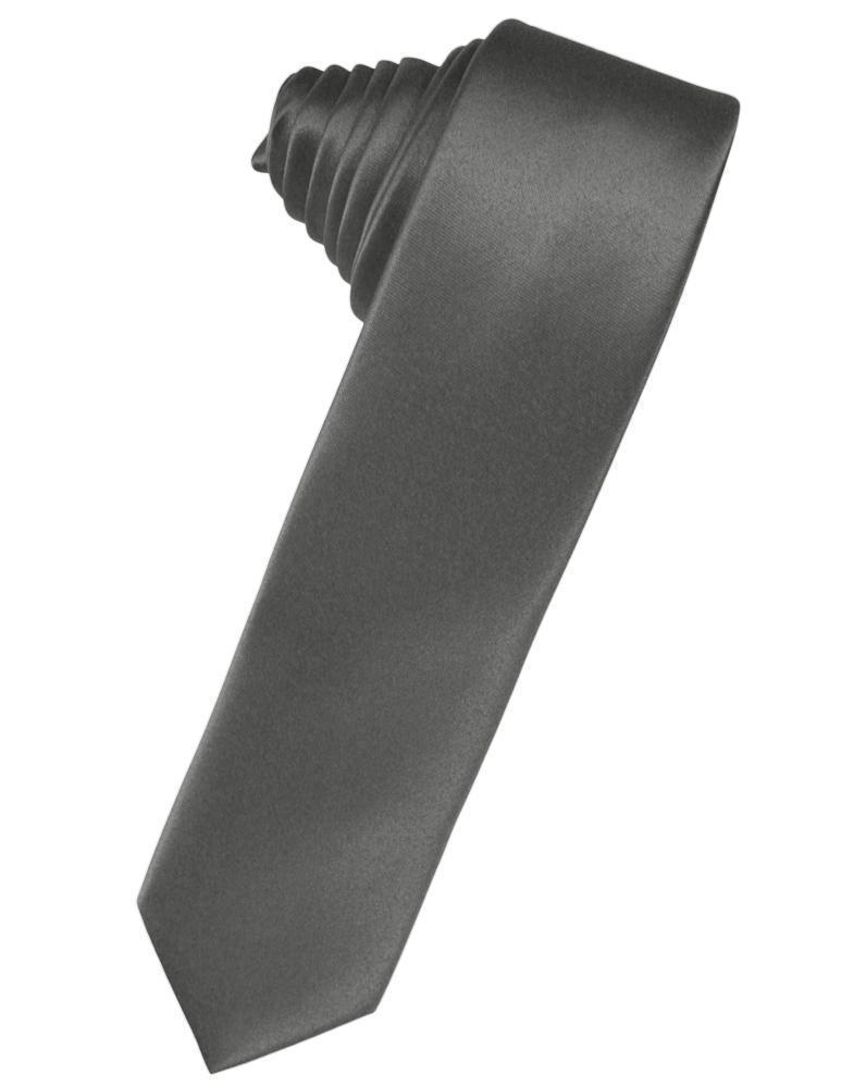 Luxury Satin Skinny Necktie Self Tie - Charcoal - corbata 
