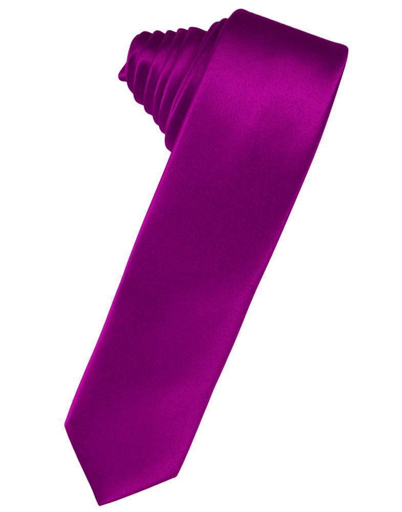 Luxury Satin Skinny Necktie Self Tie - Fuchsia - corbata 