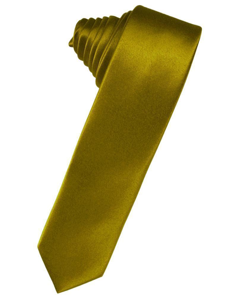 Luxury Satin Skinny Necktie Self Tie - Gold - corbata 