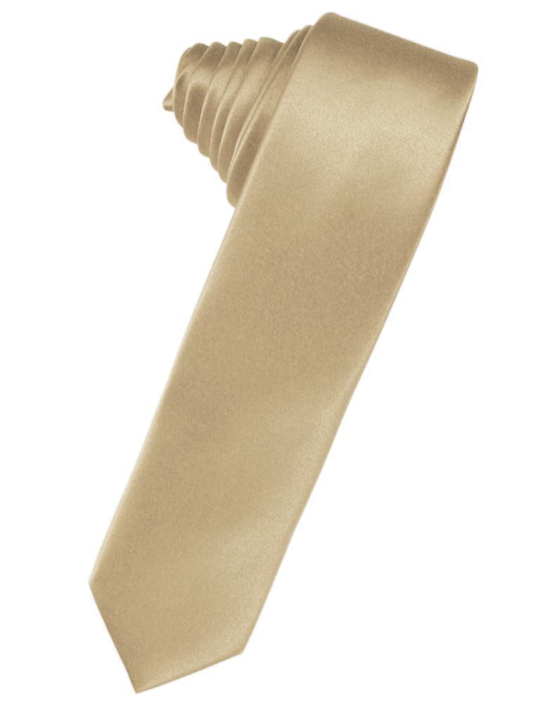 Luxury Satin Skinny Necktie Self Tie - Golden - corbata 