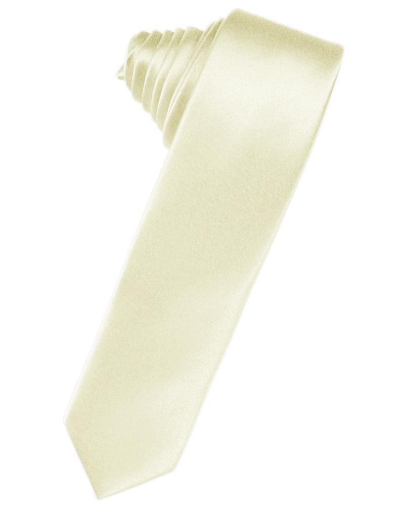 Luxury Satin Skinny Necktie Self Tie - Ivory - corbata 