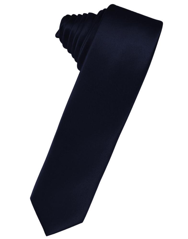 Luxury Satin Skinny Necktie Self Tie - Midnight Blue - 