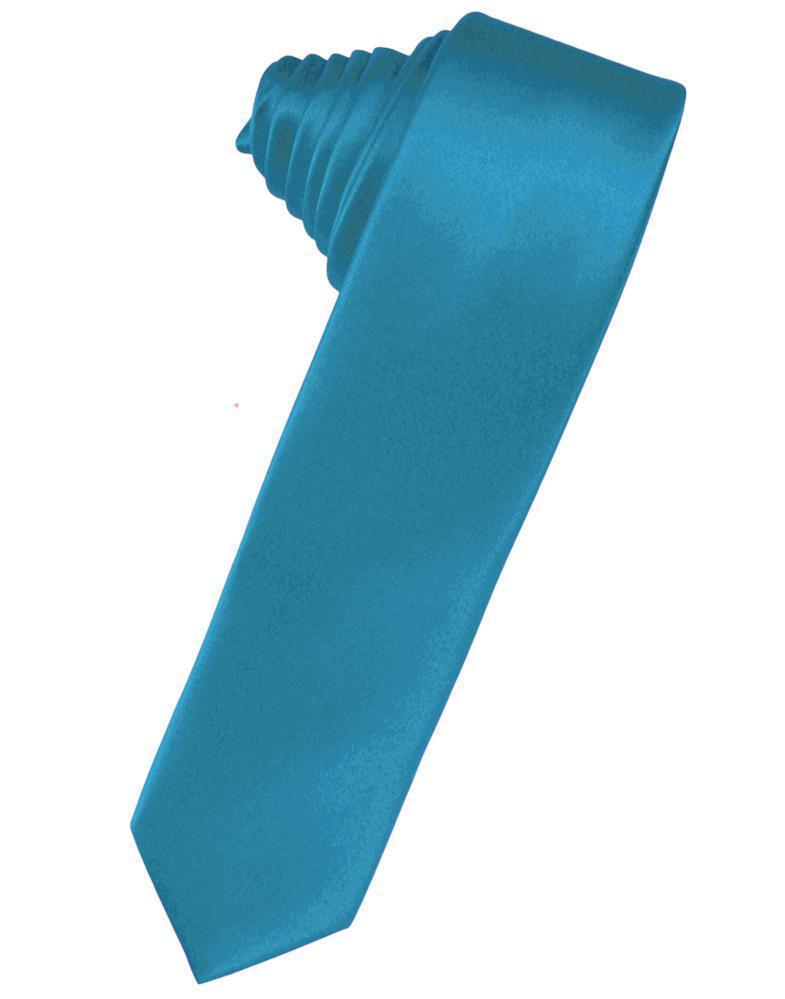 Luxury Satin Skinny Necktie Self Tie - Pacific - corbata 