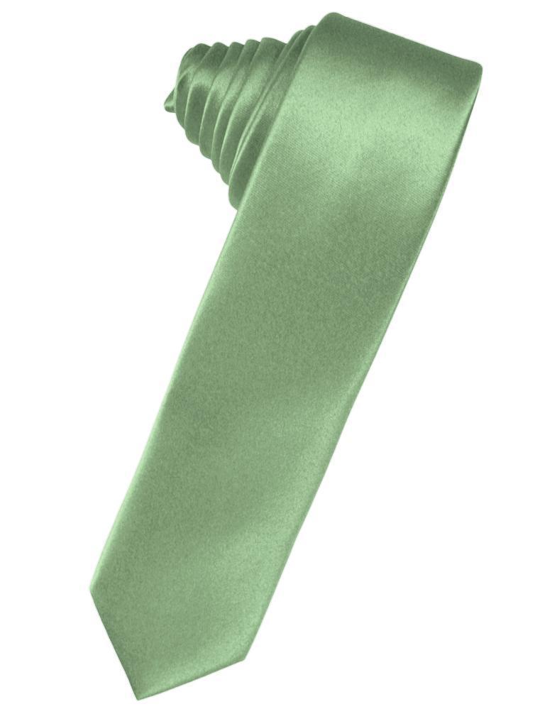 Luxury Satin Skinny Necktie Self Tie - Sage - corbata 