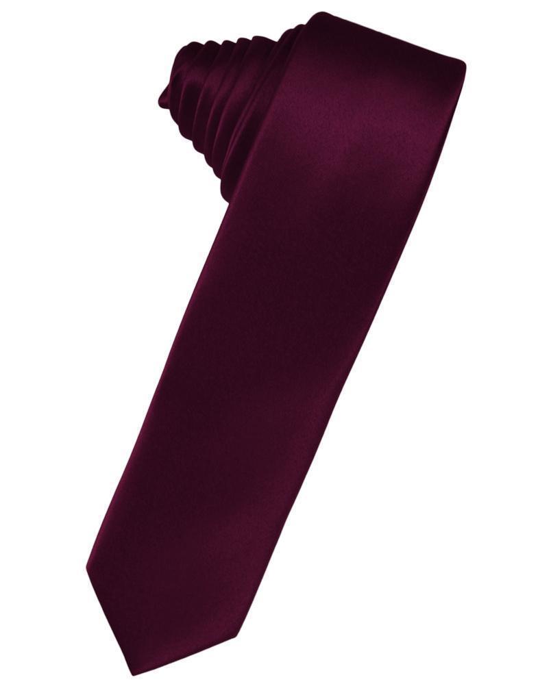 Luxury Satin Skinny Necktie Self Tie - Wine - corbata 