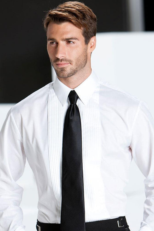 Marco White Pleated Laydown Tuxedo Shirt - XS / 30-31 - 