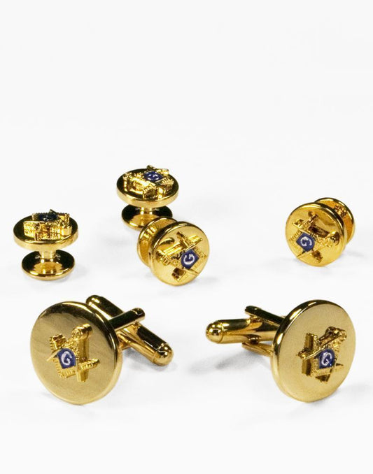 Masons Gold or Silver Studs and Cufflinks Set - Gold - Set 