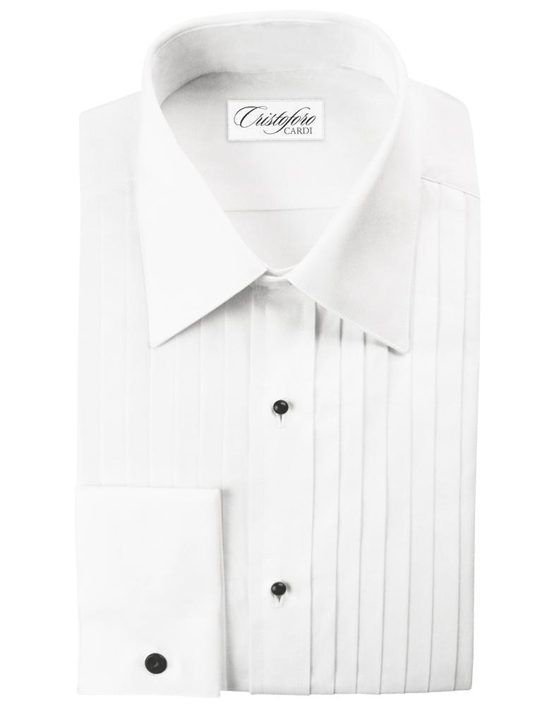 Milan White Pleated Laydown Tuxedo Shirt - 14.5 / 32-33 - 