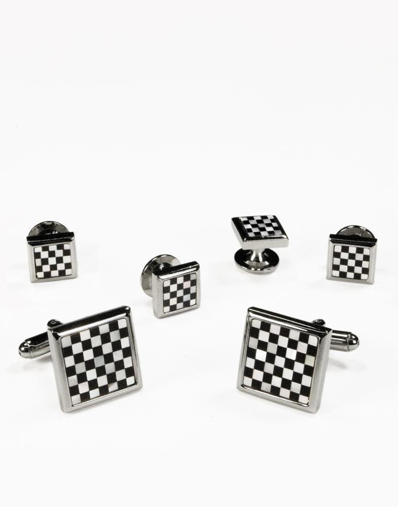 Mother of Pearl Checkerboard with Gold or Silver Trim Studs 