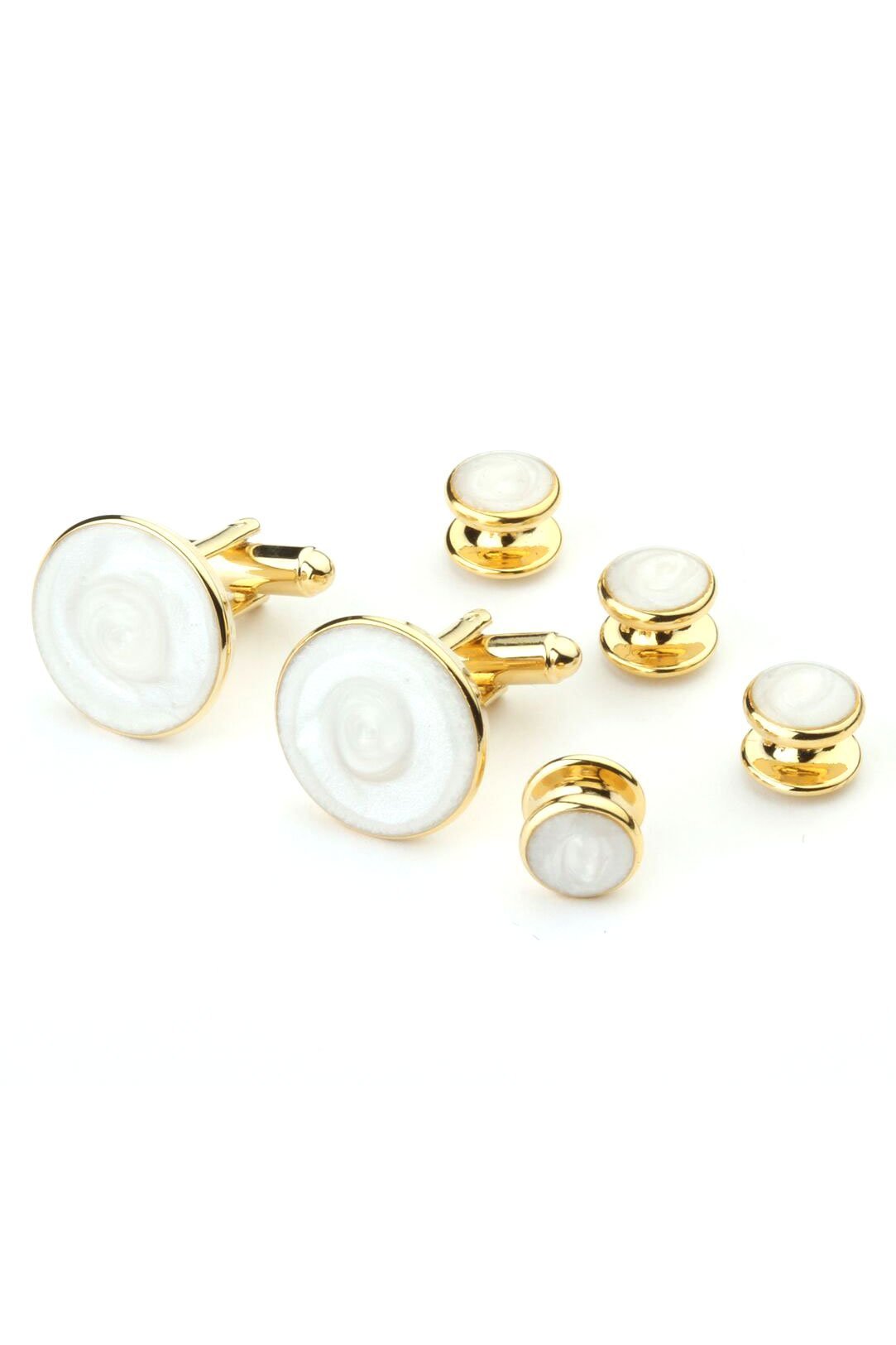 Mother of Pearl with Gold Trim Studs and Cufflinks Set - Set