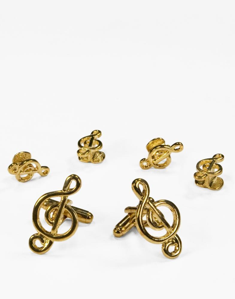 Musical G Clef Gold Studs and Cufflinks Set - Set Botones y 
