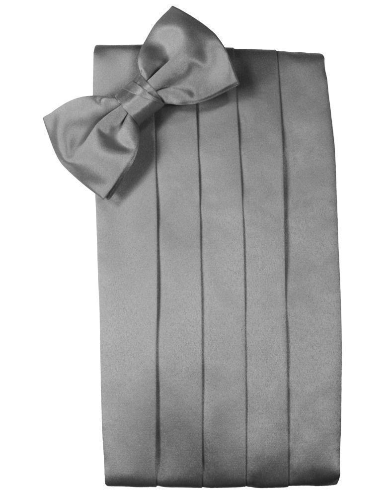 Noble Silk Cummerbund & Bow Tie Set - Silver - Faja 
