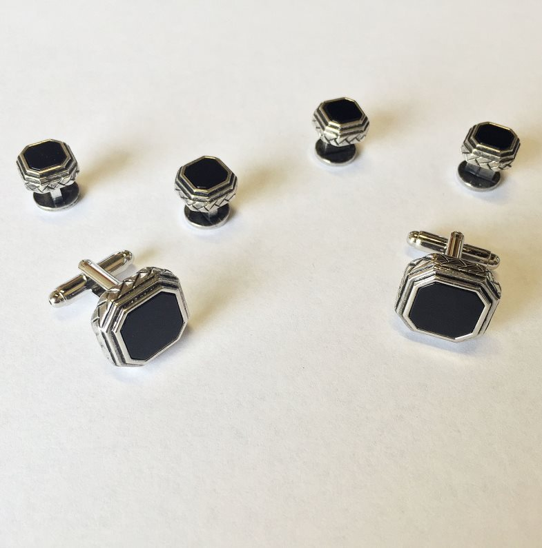 Octagon Mother of Pearl with Antique Silver Edge Studs and 