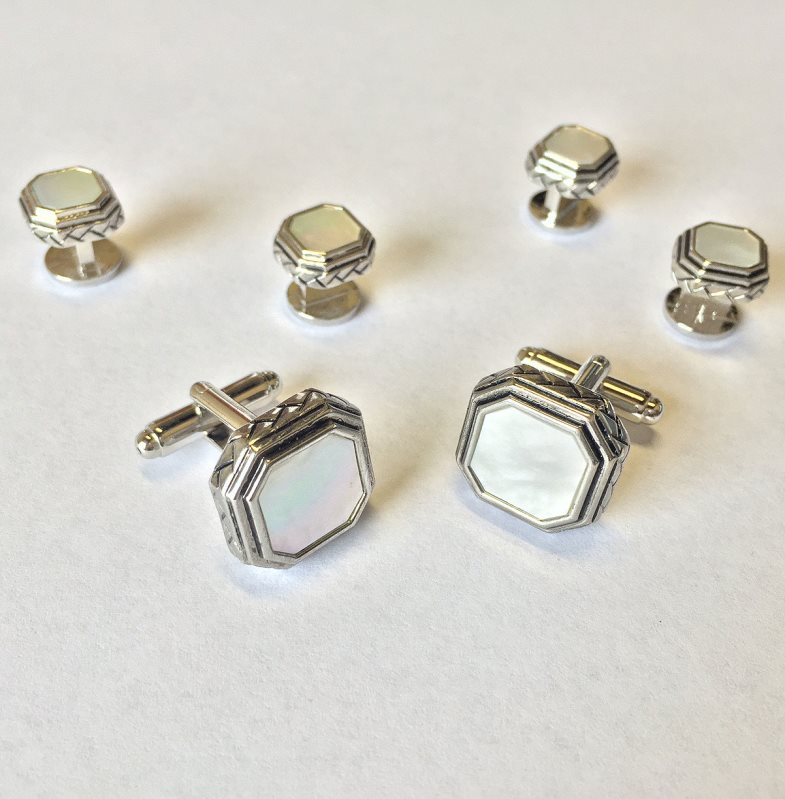 Octagon Mother of Pearl with Antique Silver Edge Studs and 