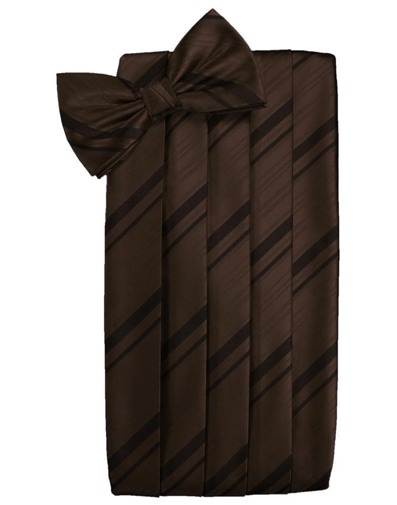Set Striped Satin Cummerbund & Bow Tie - Chocolate - Faja 