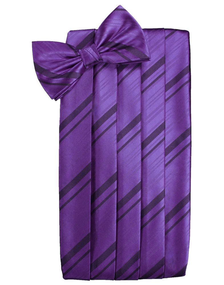 Set Striped Satin Cummerbund & Bow Tie - Purple - Faja 