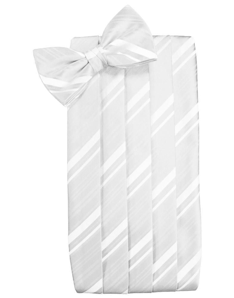 Set Striped Satin Cummerbund & Bow Tie - White - Faja 