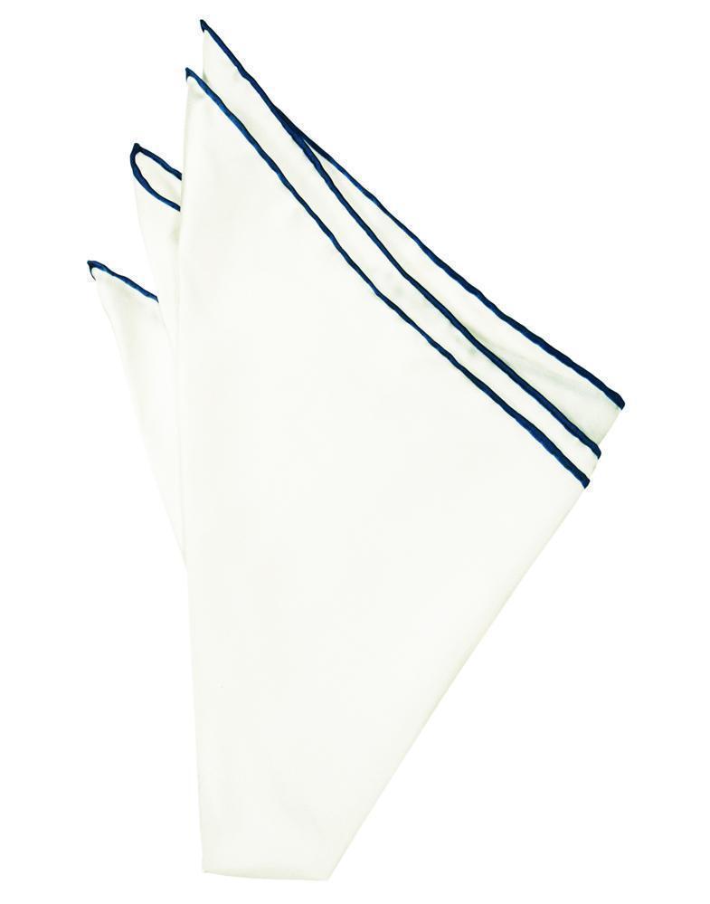 Silk Hand Rolled Trim Pocket Square - White/Blue - Pañuelo 