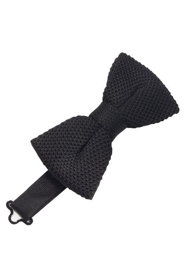 Silk Knit Bow Tie - Black - corbatin caballero