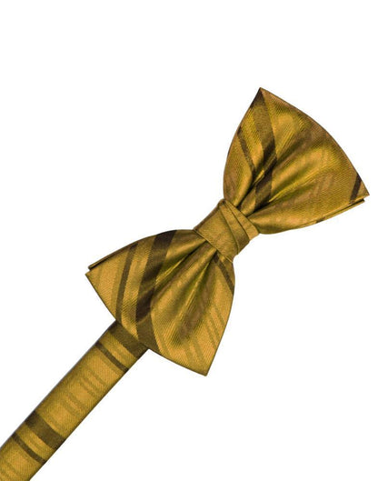 Striped Satin Bow Tie - New Gold - corbatin caballero
