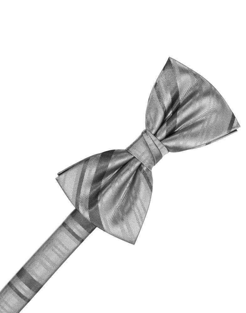 Striped Satin Bow Tie - Silver - corbatin caballero