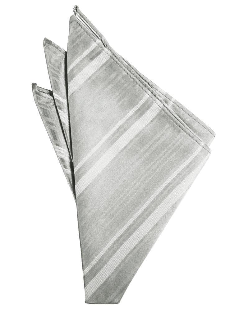 Striped Satin Pocket Square - Platinum - Pañuelo Caballero