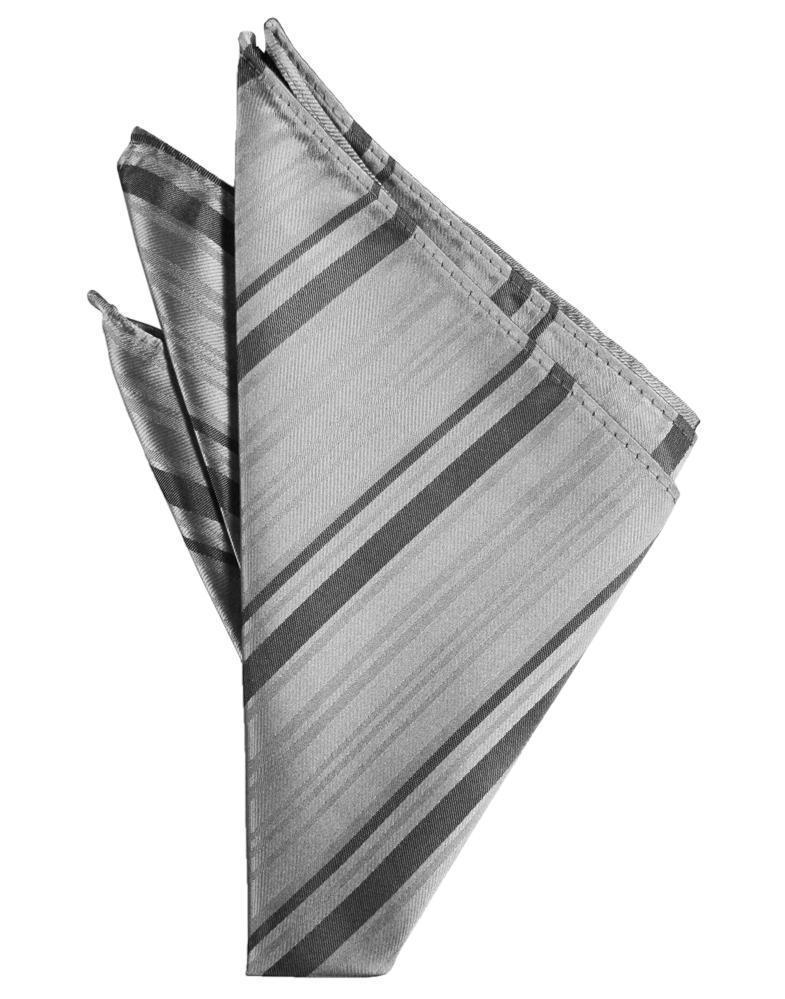 Striped Satin Pocket Square - Silver - Pañuelo Caballero