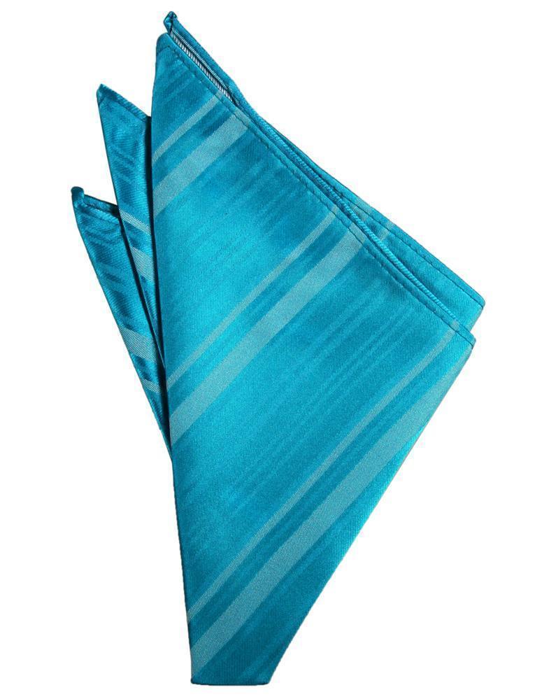 Striped Satin Pocket Square - Turquoise - Pañuelo Caballero