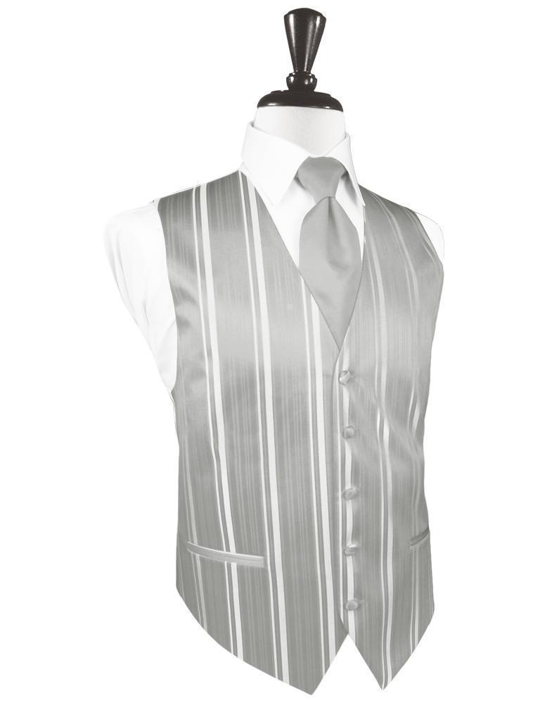 Striped Satin Tuxedo Vest 10 - XS / Platinum - Chaleco 