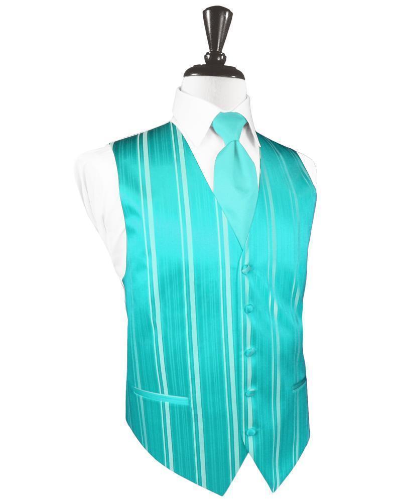 Striped Satin Tuxedo Vest 2 - XS / Pool - Chaleco Caballero