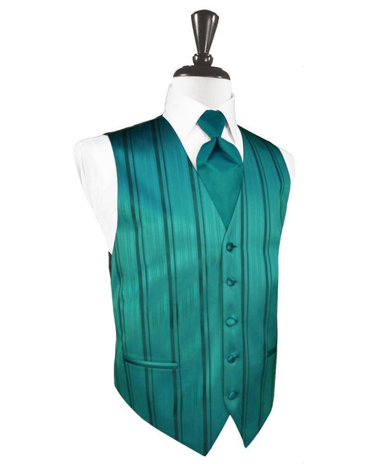 Striped Satin Tuxedo Vest 4 - XS / Jade - Chaleco Caballero