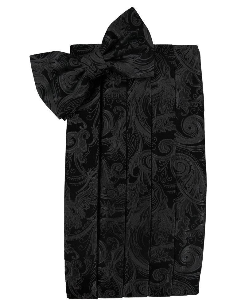 Tapestry Silk Cummerbund & Bow Tie Set - Black - Faja 