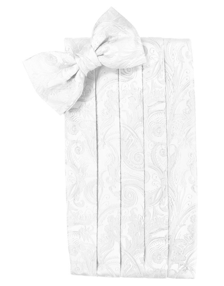 Tapestry Silk Cummerbund & Bow Tie Set - White - Faja 